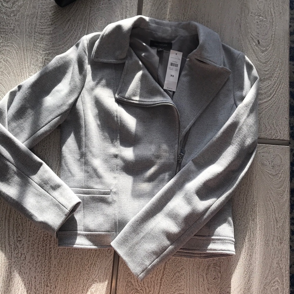 BRAND NEW Ann Taylor gray herring bone moto jacket